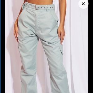 High waisted light green/turquoise cargo pants